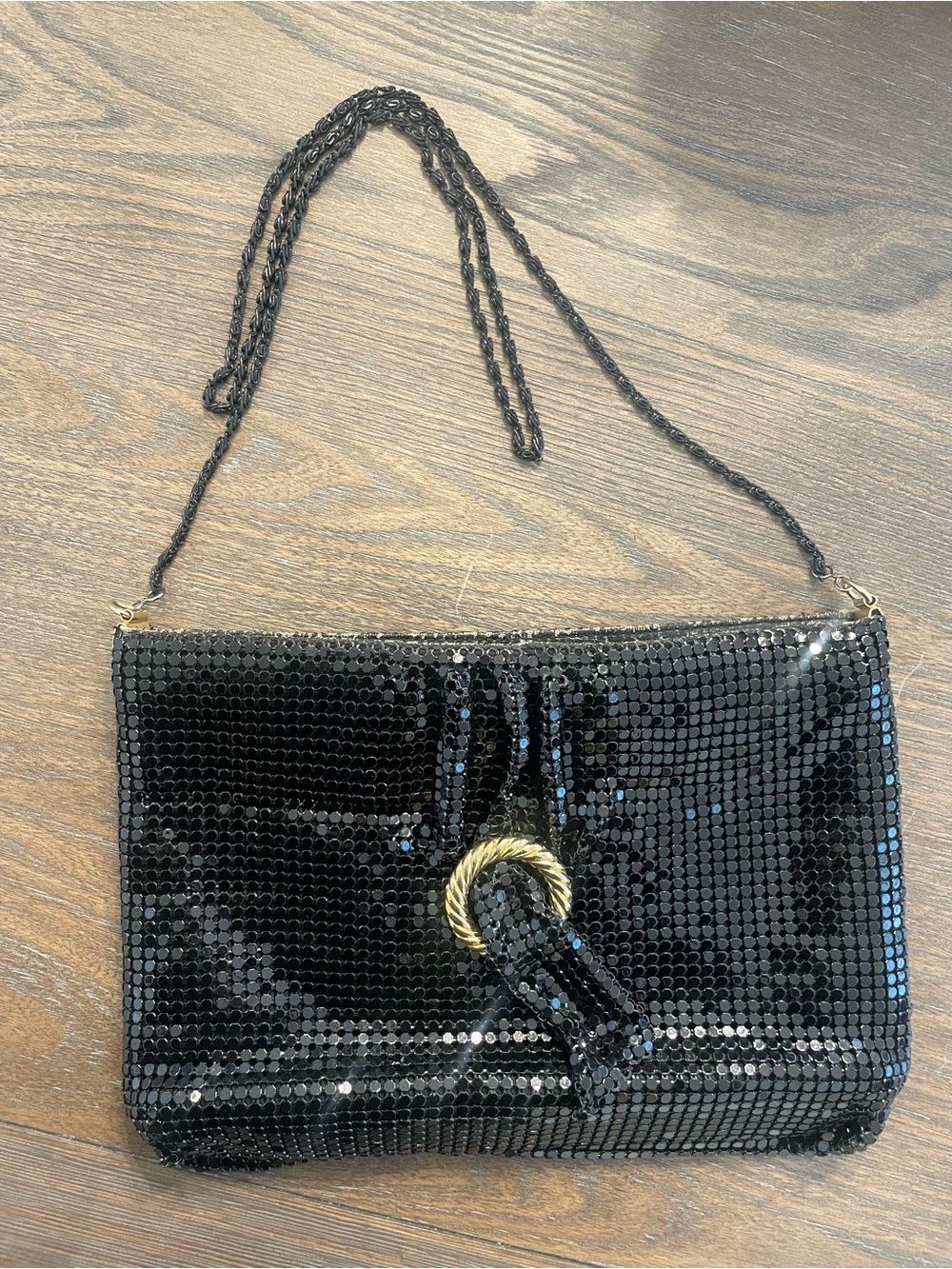 Vintage-Inspired Black Metal Mesh Evening Bag